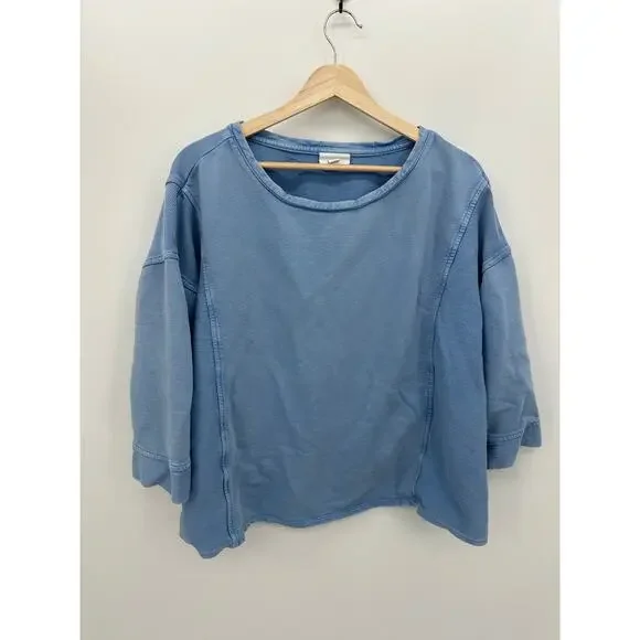 J.Jill Womens Blue Boxy Oversized Sweatshirt Size XL 3/4 Sleeve Cotton Casual - Picture 1 of 7